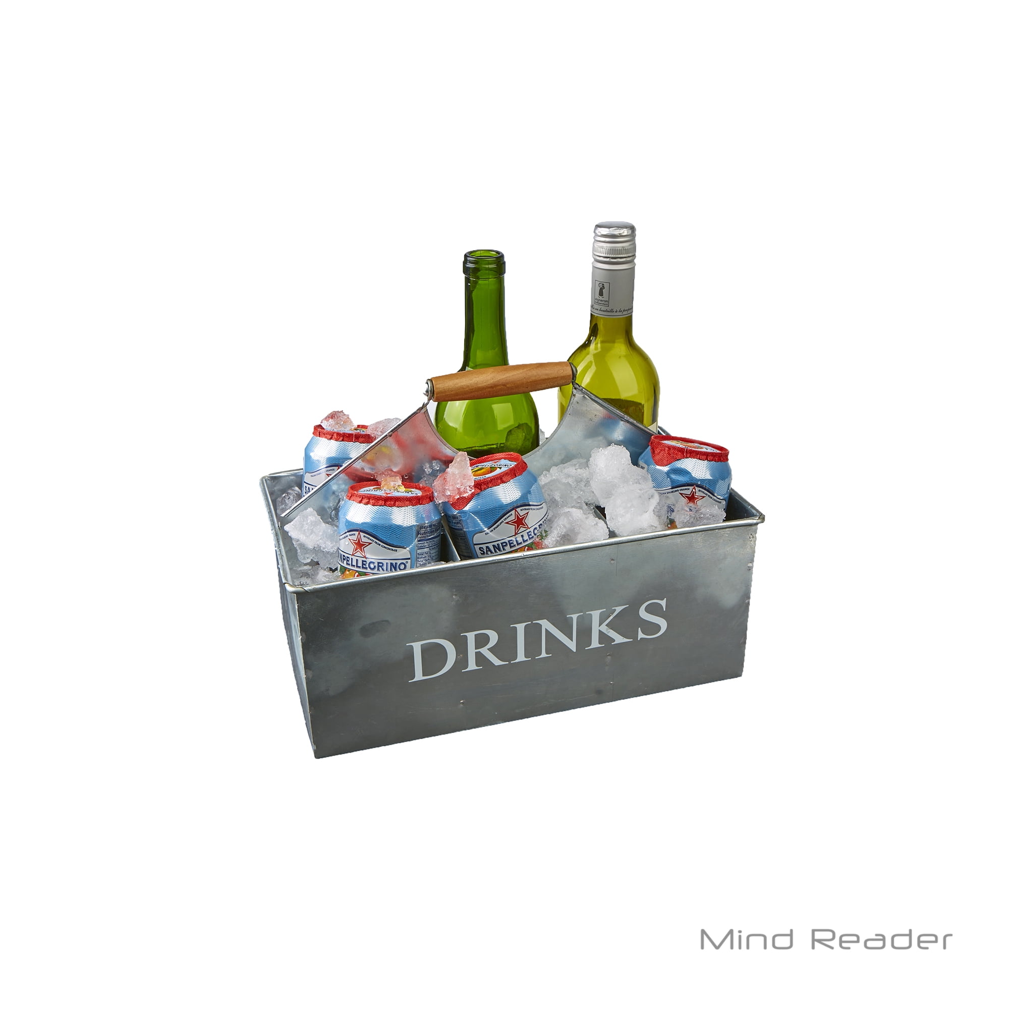 Mind Reader Galvanized Steel Square Beverage Holder with Handle, Silver