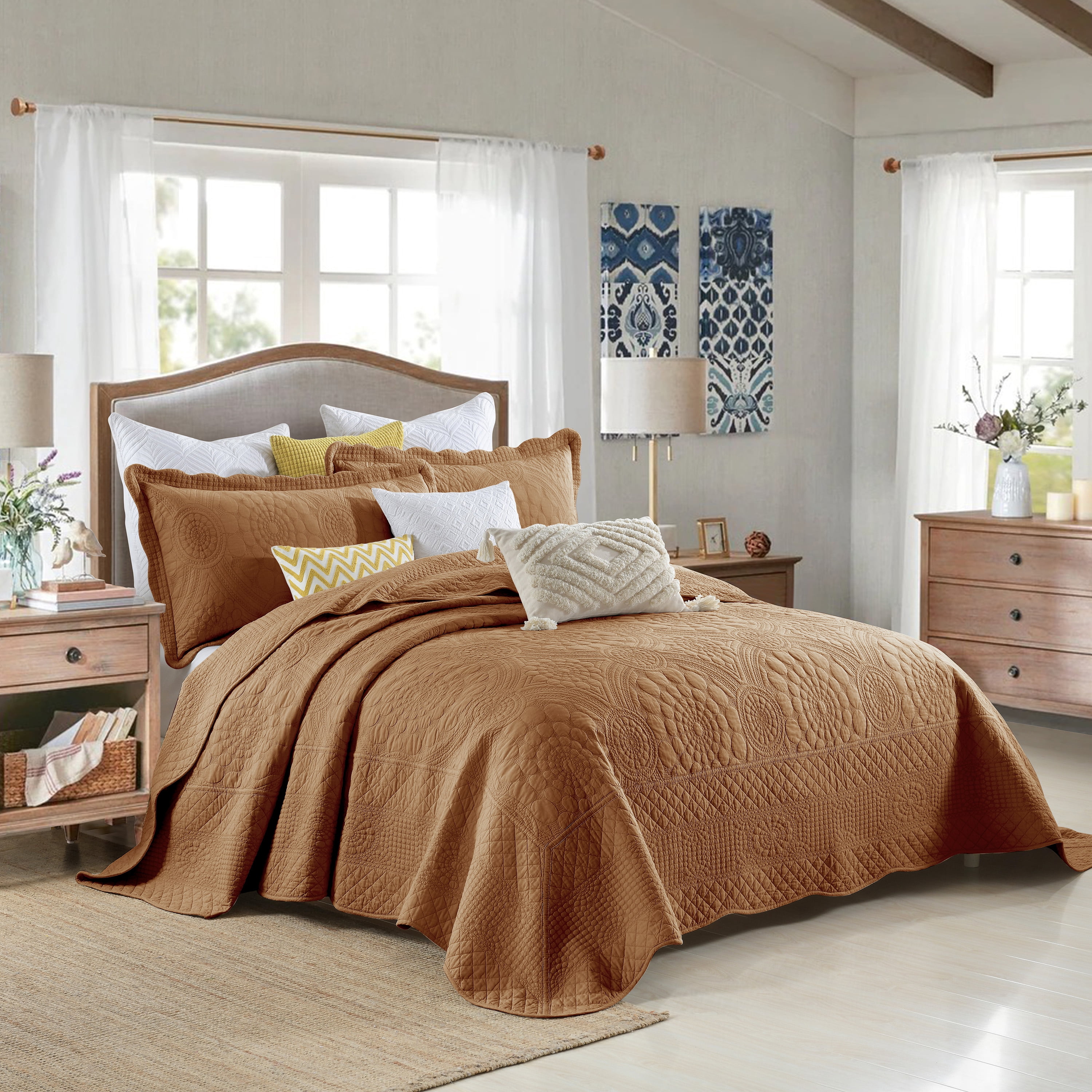 MarCielo 3-Piece 100% Cotton Oversized Bedspread Quilt Set Coverlet Set Farmhouse Bedding Set TF