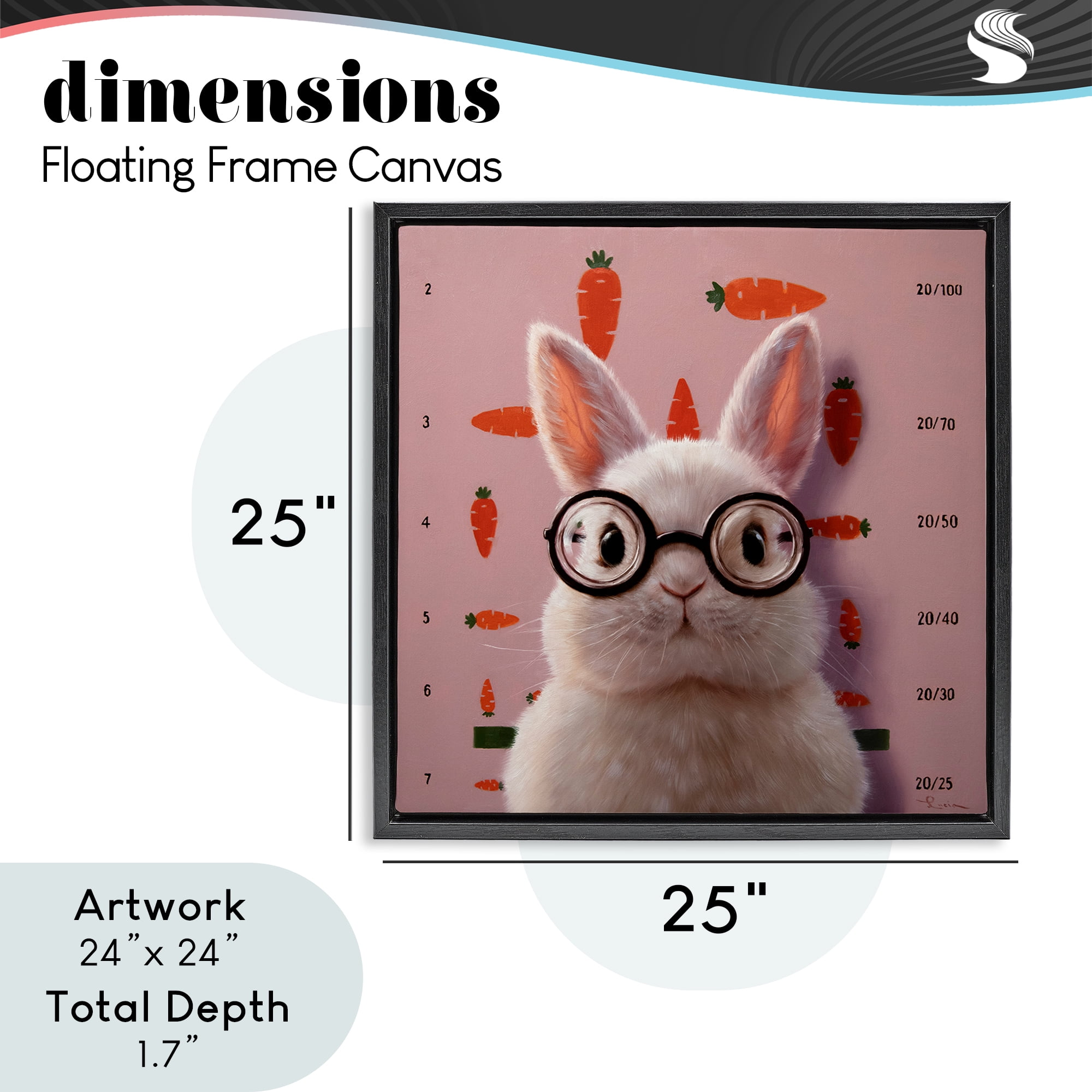 Bunny & Carrots Eye Exam Black Framed Floater Canvas Wall Art, design by Lucia Heffernan