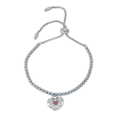 Connections from Hallmark Stainless Steel Crystal Heart Lariat Bracelet