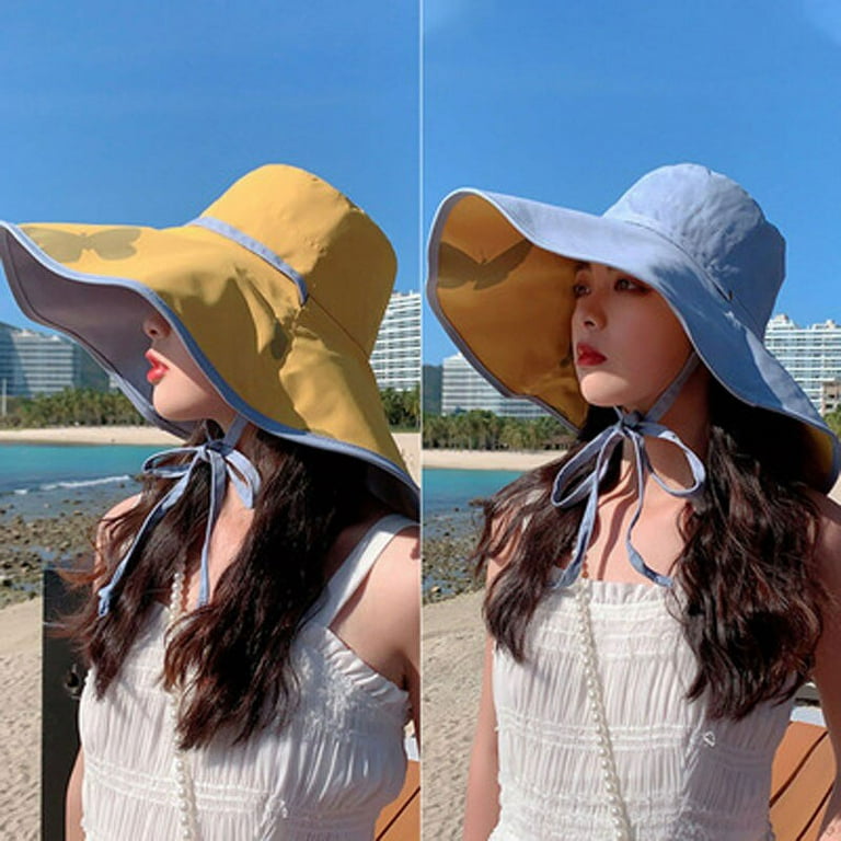 CoCopeaunt Fishermans Hat womans Summer Sun Block Hat Big Brim Sun Block  Face Autumn Double-Sided Big Brim UV Sun Block Hat