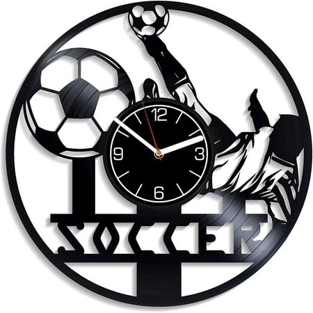 YanGxx Soccer Vinyl Record Wall Clock Football Wall Art Ball Home Decor 12 inch Wall Clock Soccer Vinyl Clock Football Gift for Men Sport Wall Clock Modern Ball Gift Soccer Clock Football Sport