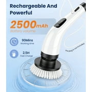 FVSA Electric Spin Scrubber, Cordless Cleaning Brush, 8 Replaceable Heads, Adjustable Handle, 400 RPM Power, for Bathroom, Kitchen, Floors, White