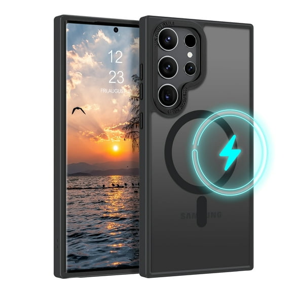 DUEDUE for Samsung Galaxy S23 Ultra Case Compatible with Mag-Safe,Strong Magnetic Translucent Matte Slim Shockproof Cover Case for Galaxy S23 Ultra 6.8",Black