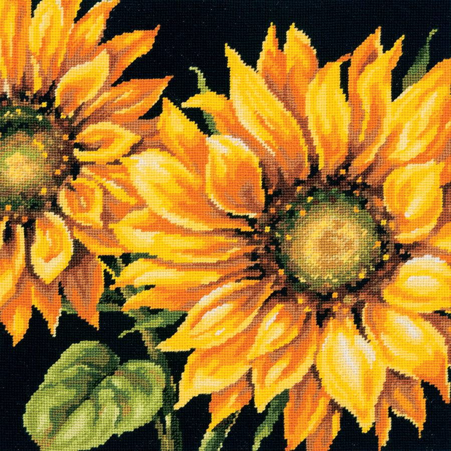 Dramatic Sunflower Needlepoint Kit, 14" x 14", Stitched in Wool