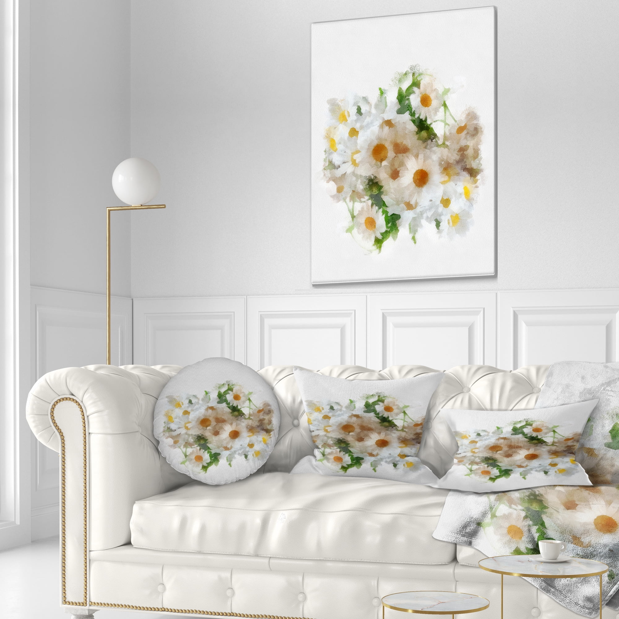 Designart Bunch of White Chamomiles Watercolor - Flower Throw Pillow - 12x20