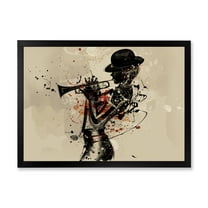 Designart 'Girl Playing Jazz Trumpet' Modern Framed Art Print