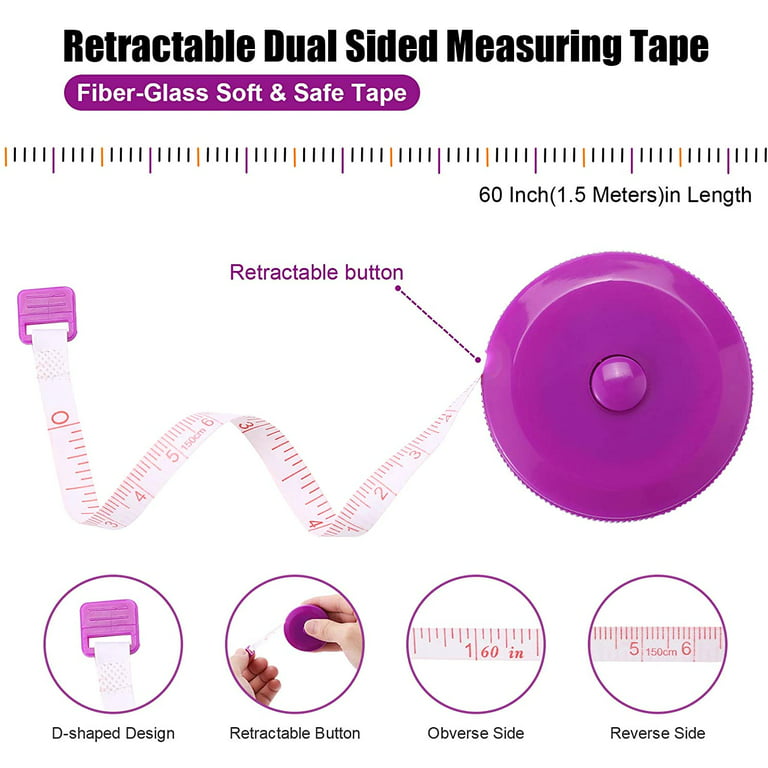 Measuring Tape, Fabric Small Tape Measure Retractable, 60 Inch Sewing Tape  Measure for Craft Nursing Medical Travel(3 Pack/Pink Purple Sky Blue) 