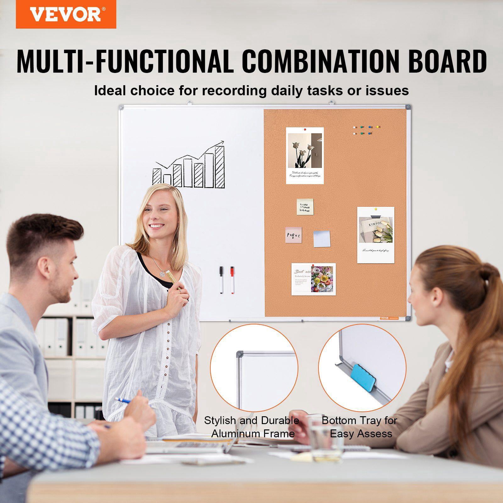 48x36 Inch Whiteboard Cork Board Combo Aluminum Frame 2 in 1 Magnetic Dry Erase Bulletin Board Wall Mount for School Home Office