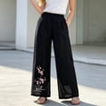 thumbnail image 5 of MYAOYINo Boundaries Linen Pants for Women Plum Blossom Embroidery Wide Leg Elastic Waist Casual, 5 of 7