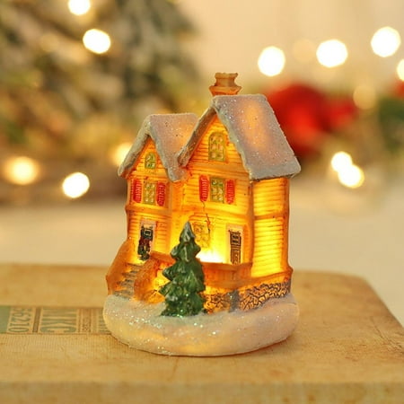 Christmas LED Scene Village Houses Resin Luminous Miniature Snow House Light Up Lighthouse Ornaments for Party Halloween Kids