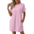 thumbnail image 4 of Levmjia Women's Casual Short Sleeve Dress Crew Neck A Line Swing Dress with Pockets Solid Color Loose Fit Summer Beach Sundress, 4 of 9