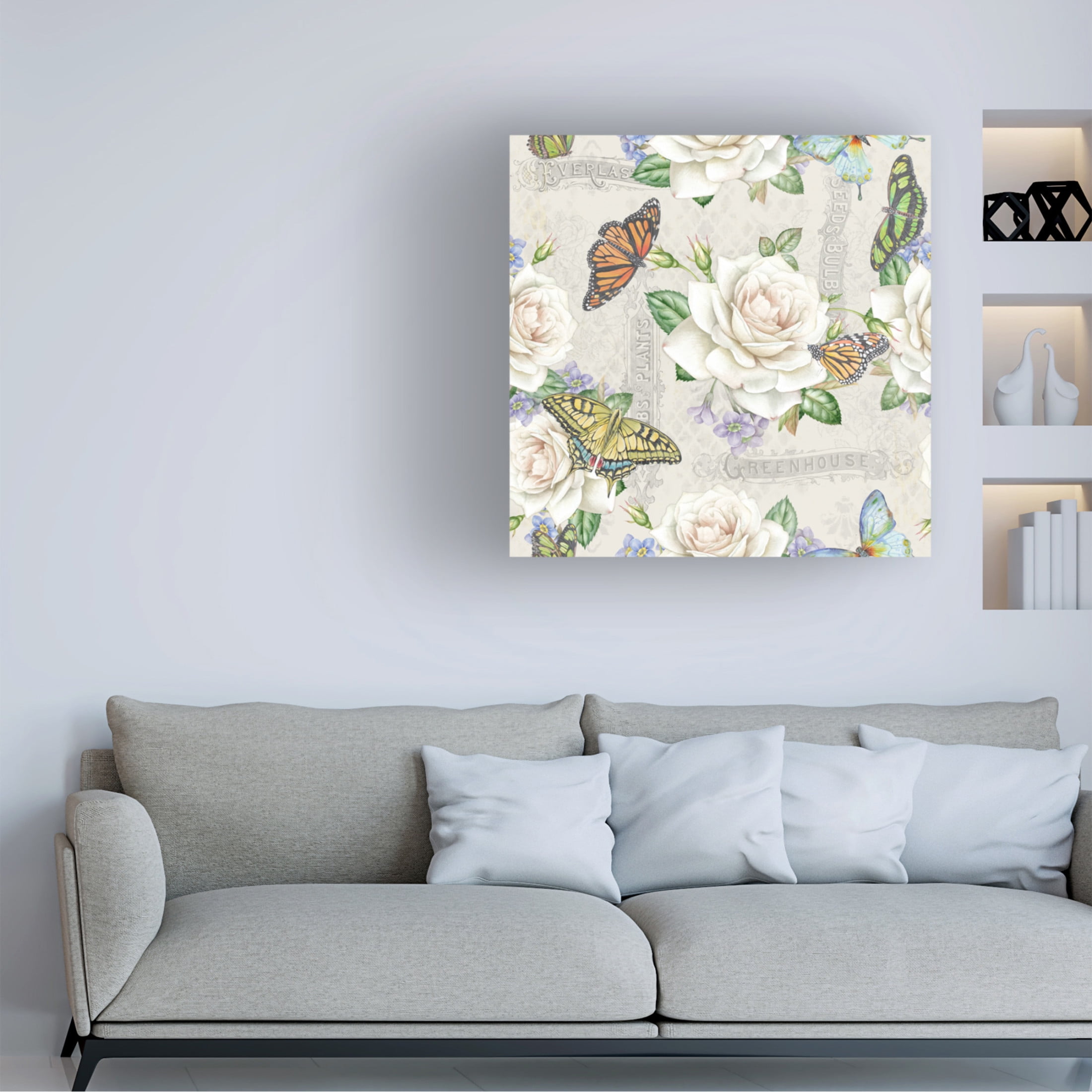 Canvas Wall Art - Jean Plout 'Rose Garden in Bloom E' Wall Art for Living Room, Bedroom, or Office Décor by Trademark Fine Art - 35 x 35 Inches