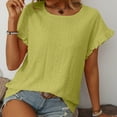 thumbnail image 5 of JUUYY Short Sleeve Sweater Tops for Women Dressy Casual Crewneck Spring Summer Trendy Pullover T Shirs Blouses Yellow M, 5 of 7