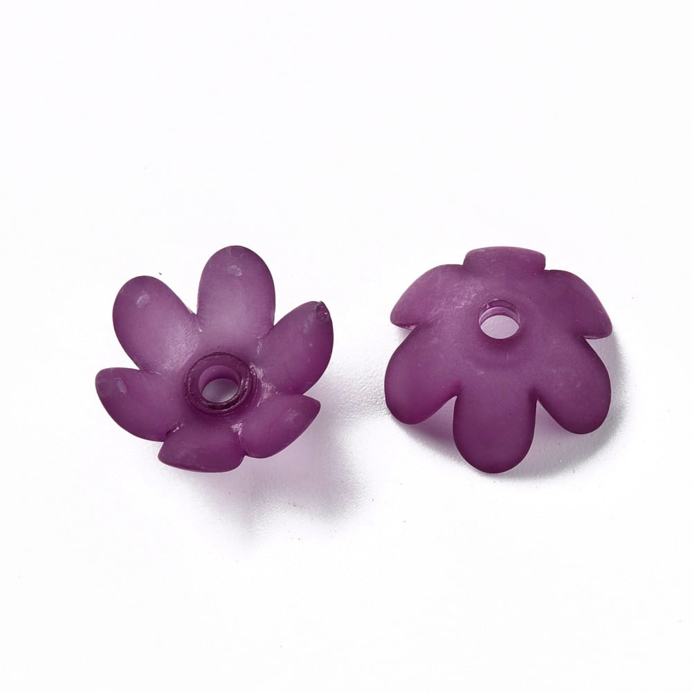 Frosted Acrylic Bead Caps 6-Petal Flower Dark Orchid 14x6mm Hole: 2mm about 1660pcs/500g