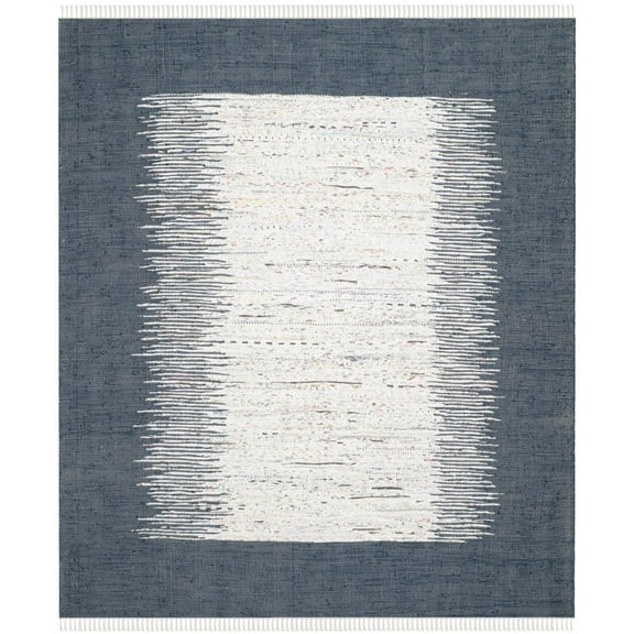 SAFAVIEH Montauk Tennyson Braided Border Cotton Area Rug, Ivory/Navy, 6' x 9'