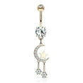 thumbnail image 3 of Navel Rings with Paved Crescent Moon and Star with Round CZ Dangle Design 14g, 3 of 5