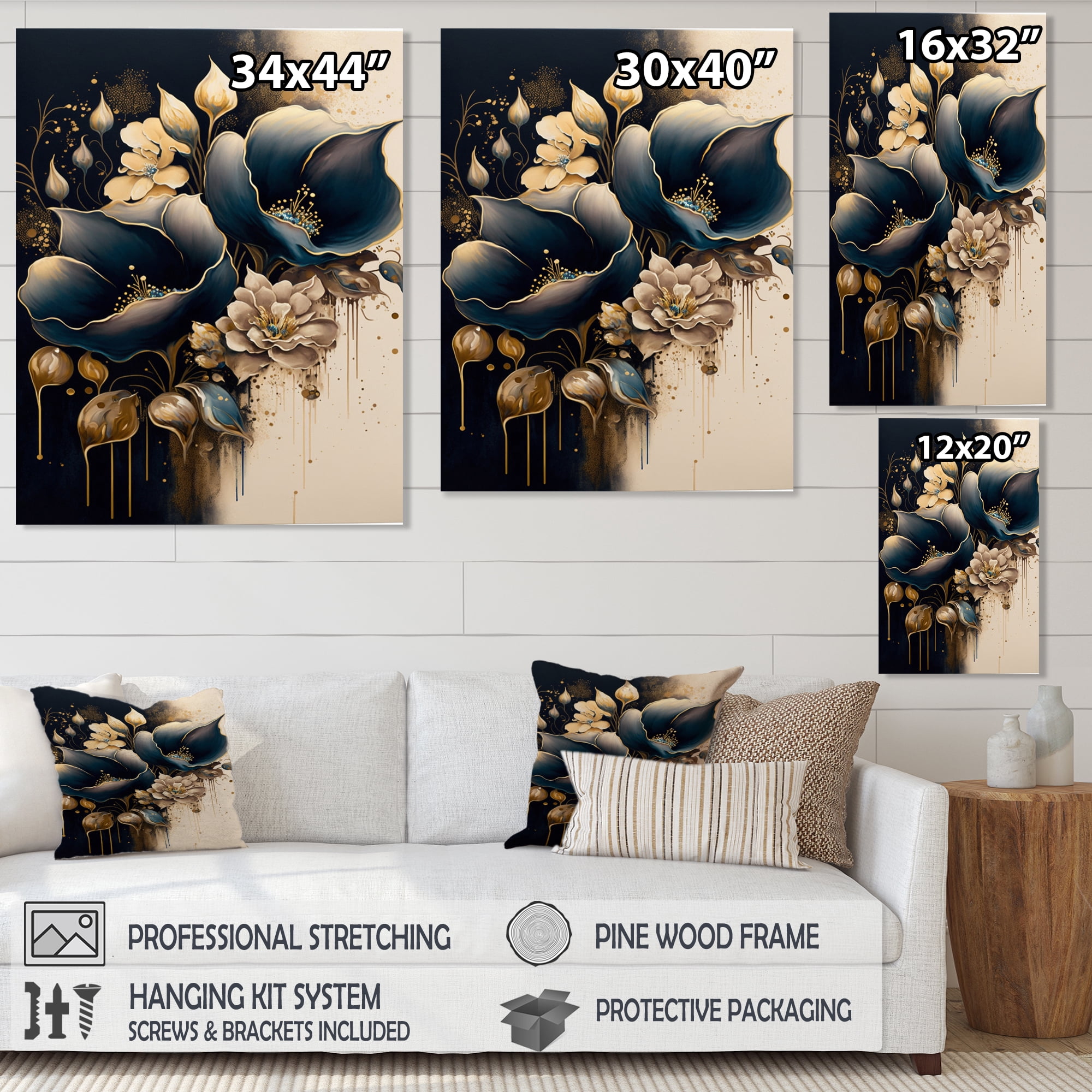 Designart Deep Blue Calla Lily Bouquet II Canvas Wall Art