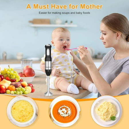 5-in-1 Immersion Hand Blender with 600ml Chopper and 800ml Beaker, 800W Variable Speed Stick Mixer for Smoothies Soups Baby Food
