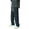 thumbnail image 2 of Nebwoak Mens Plaid Sweatpants- Casual Baggy Cotton Elastic Waist Wide Leg Pants Black Size S, 2 of 8