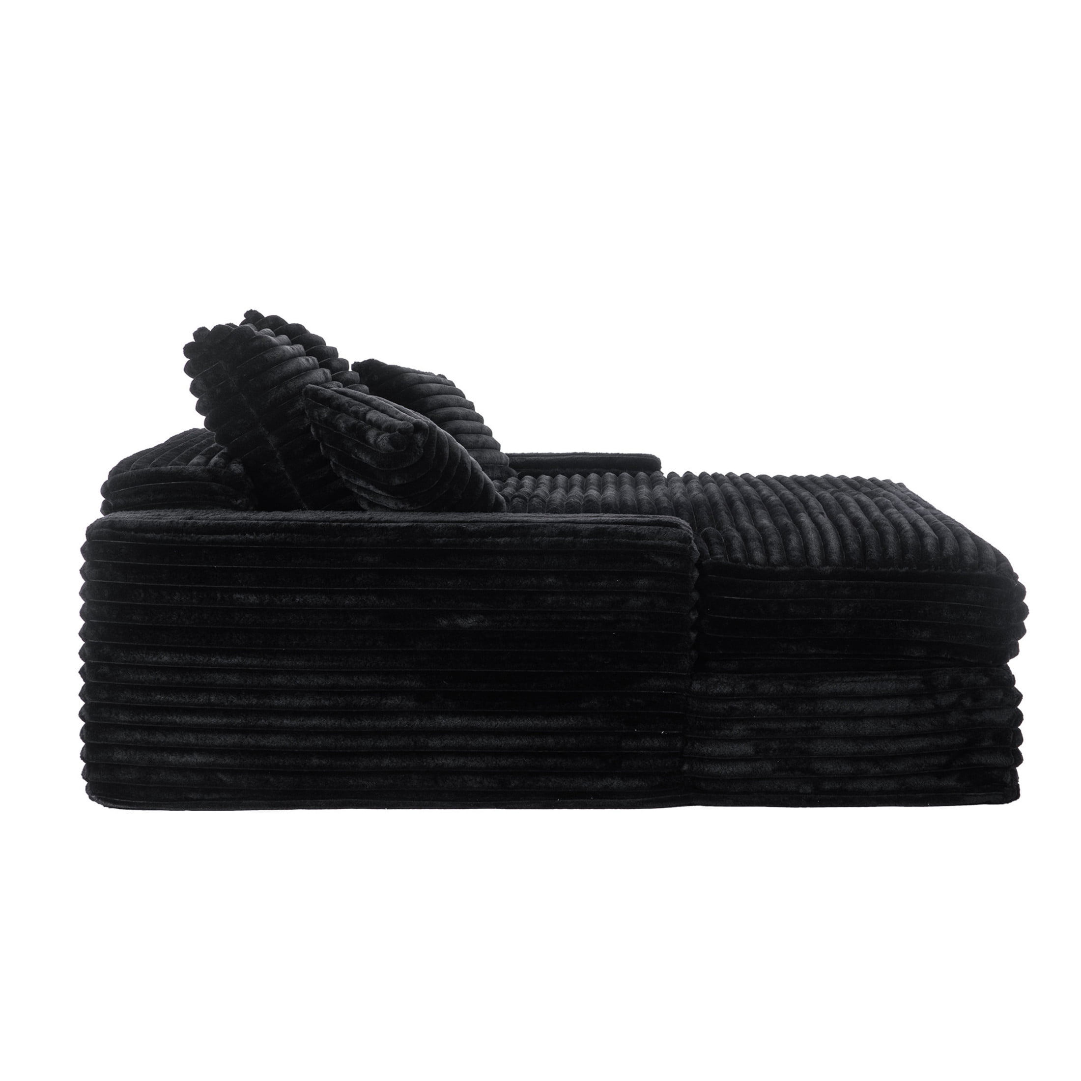 Noble House Heliox 68" Oversized Chaise Lounge Chair, Plush Corduroy Sleeper Sofa Bed with Removable Pillows, Black