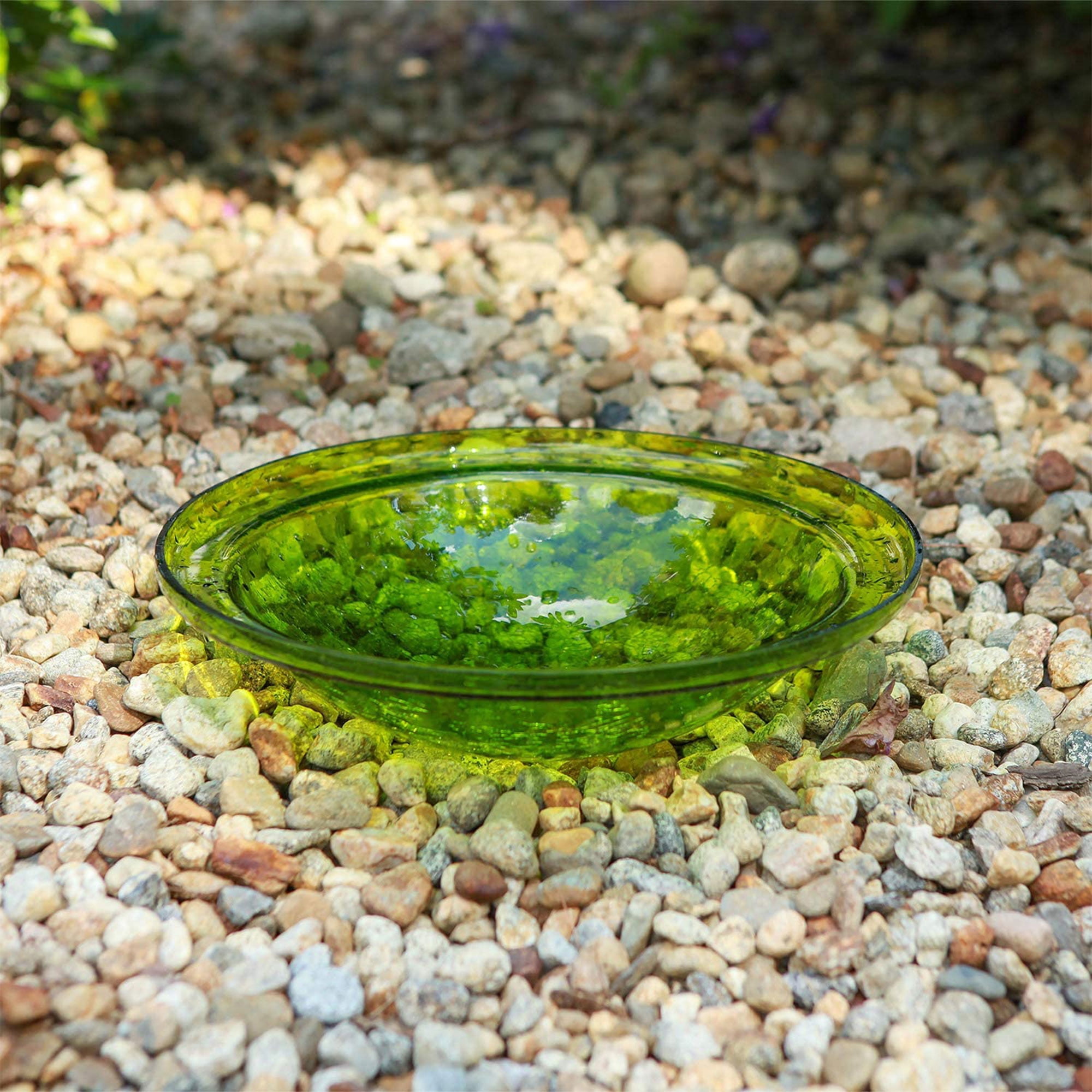 Achla Designs 12 In Crackle Glass Bowl and Birdbath Yard Decoration, Green