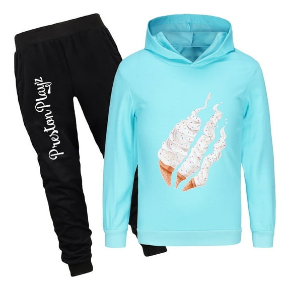 Kids PrestonPlayz Outfit Set Game Hoodie with Flame Print and Jogger Pants Boys Girls Pullover Tracksuit