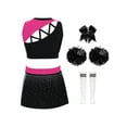 thumbnail image 2 of Haitryli Kids Girls Cheer Leader Party Cheerleading Outfit Carnival Uniform Crop Tops Skirt and Pom Pom Headwear Socks Set Dancewear A Hot Pink Black 16, 2 of 3