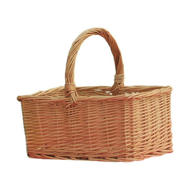 Woven Wicker Picnic Basket Hamper Rural Storage Basket for Vegetables Beach  with 