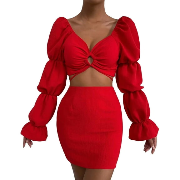 Sngxgn Women's Ruched Bodycon Dress Long Sleeve Front Drape Crew Neck Midi Dress(Red,L)