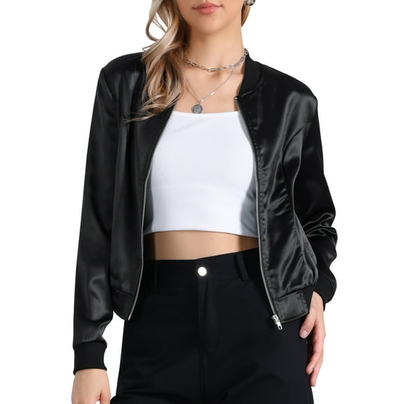 INSPIRE CHIC Women's Bomber Jacket Slim Fit Lightweight Zip Up Jacket XL Blacks