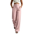 thumbnail image 2 of VEKDONE Dress Pants for Women Dressy Button Zipper Business Work Suit Pants Casual High Waisted Pleated Straight Trousers Solid Color Office Long Pants with Pockets Pink L, 2 of 6