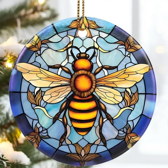 Bee Hanging Ornaments, Ceramic - Bee Christmas Tree Ornaments, Holiday Keepsake Gifts - Christmas Ornament - Holiday Tree Decoration - Ceramic Keepsake - Gift for Women Men Kids -...