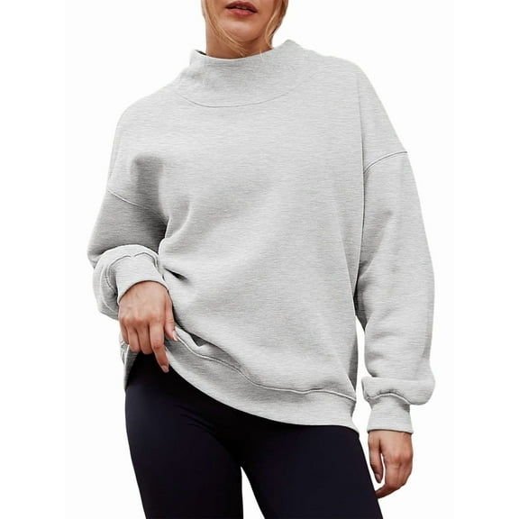Womens Oversized Sweatshirts Highneck Pullover Long Sleeve Hoodies Tops Fall Fashion Outfits Clothes Light Gray S