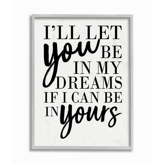 Stupell Industries Be In My Dreams And Yours Romantic Family Word Design Graphic Art Gray Framed Art Print Wall Art, 11x14, by Erica Billups
