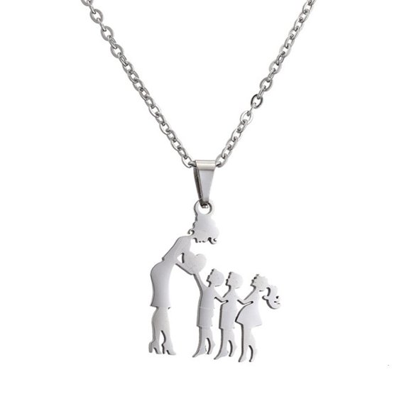 Osdhezcn Silver Color Family Necklace for Mom and Daughter Silhouette Necklace Mothers Day Jewelry Stainless Steel Chain Choker