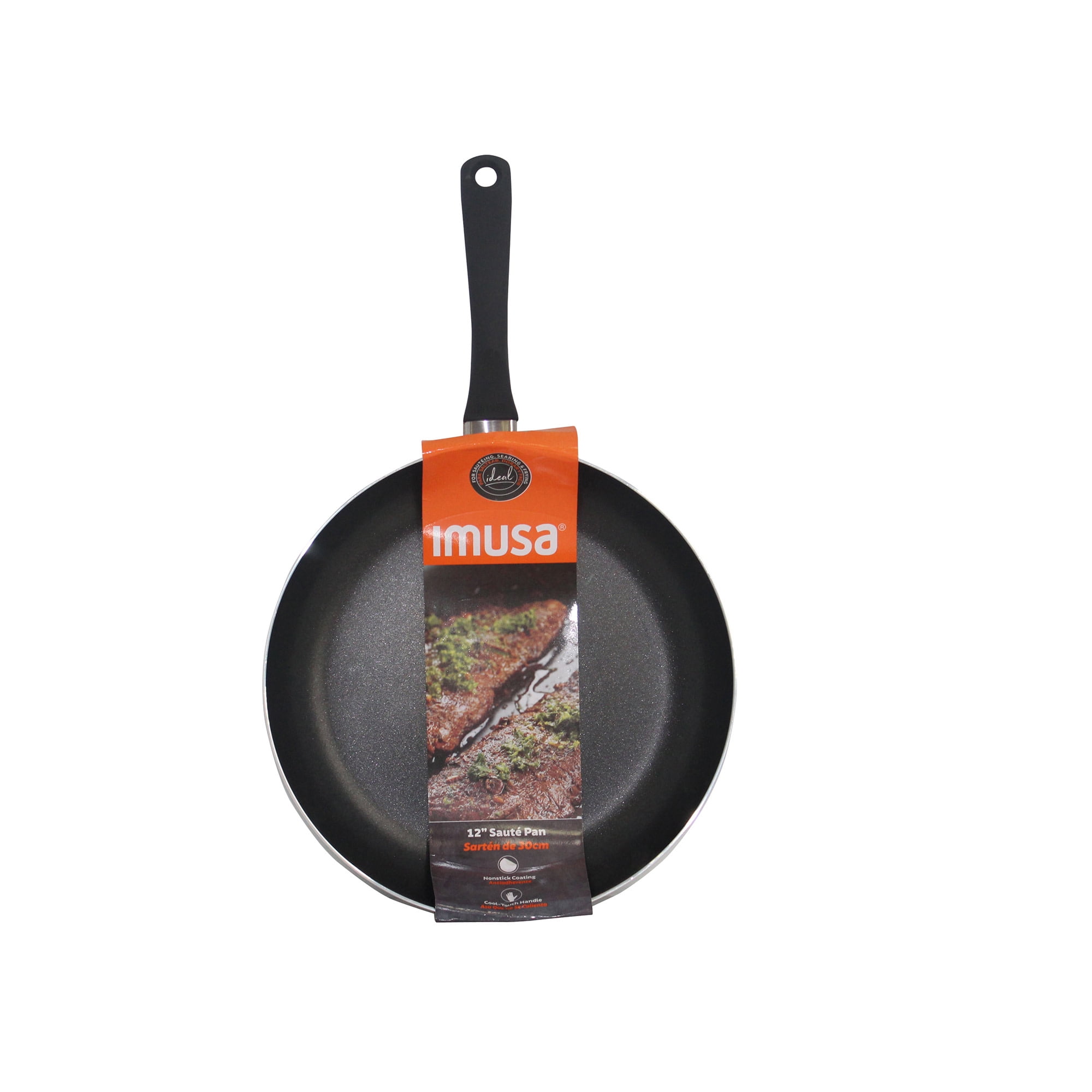 (2 pack) IMUSA  12in Charcoal Aluminum Nonstick Fry Pan with Soft Touch Handle, Black