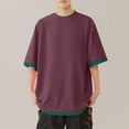 thumbnail image 4 of Bzhegqhd Men's Solid Color Casual Fake Two Piece Short Sleeved Round Neck Shirts, 4 of 5