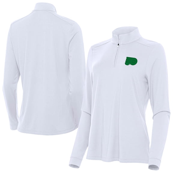 Women's Antigua  White Philadelphia Flyers St. Patrick's Day Intent Quarter-Zip Performance Pullover