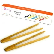 Long Grip 2-Pack 9.5-Inch Natural Bamboo Kitchen Tongs Toast Tongs.