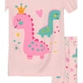 thumbnail image 7 of QEFJNO 3-9Y Toddler Girls 2-Piece Viscose Pajamas Set Rib Knit Tee and Shorts Kids Sleepwear Dinosaur Summer Pjs Set, 7 of 7