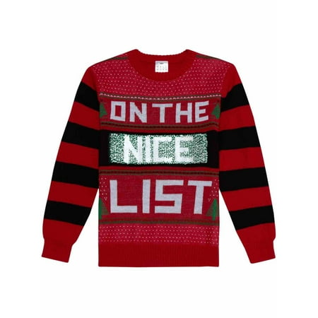 Boys Red On The Naughty List Flip Sequin Christmas Holiday Knit Sweater S