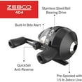 thumbnail image 4 of Zebco 404 Spincast Fishing Reel, Size 40 Reel, Right-Hand Retrieve, Built-in Bite Alert, Durable All-Metal Gears, Stainless Steel Pick-up Pin, Black (Clam Packaging), 4 of 10