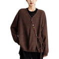 thumbnail image 2 of Delayuji Womens Button Up Cardigan Sweaters Long Sleeve Crew Neck Soft Lightweight Tie up Knit Loose Sweater Tops Spring Outfit L-5XL, 2 of 4