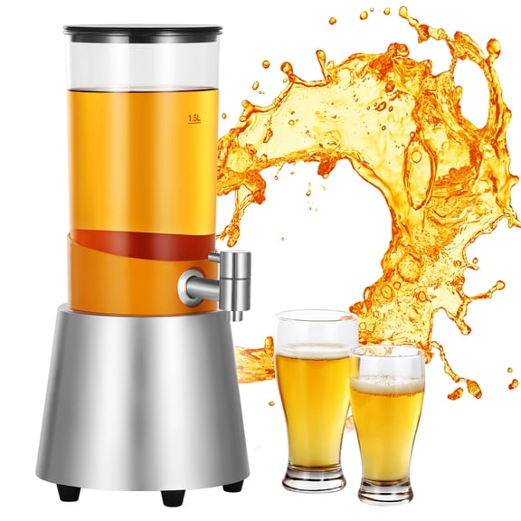 Beer Dispenser Tower, Beverage Dispenser with White LED Light, Tabletop Drink Dispenser, 1.5L