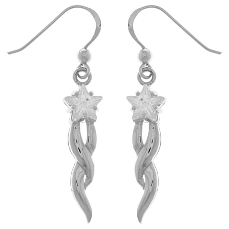 Jewelry Trends Sterling Silver Shooting Star Dangle Earrings with Clear CZ