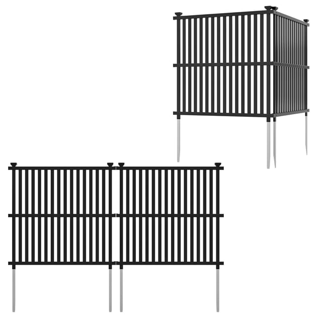 Costway 4 PCS Air Conditioner Fence Panels with Metal Ground Stakes No Dig Trash Can Enclosure Black