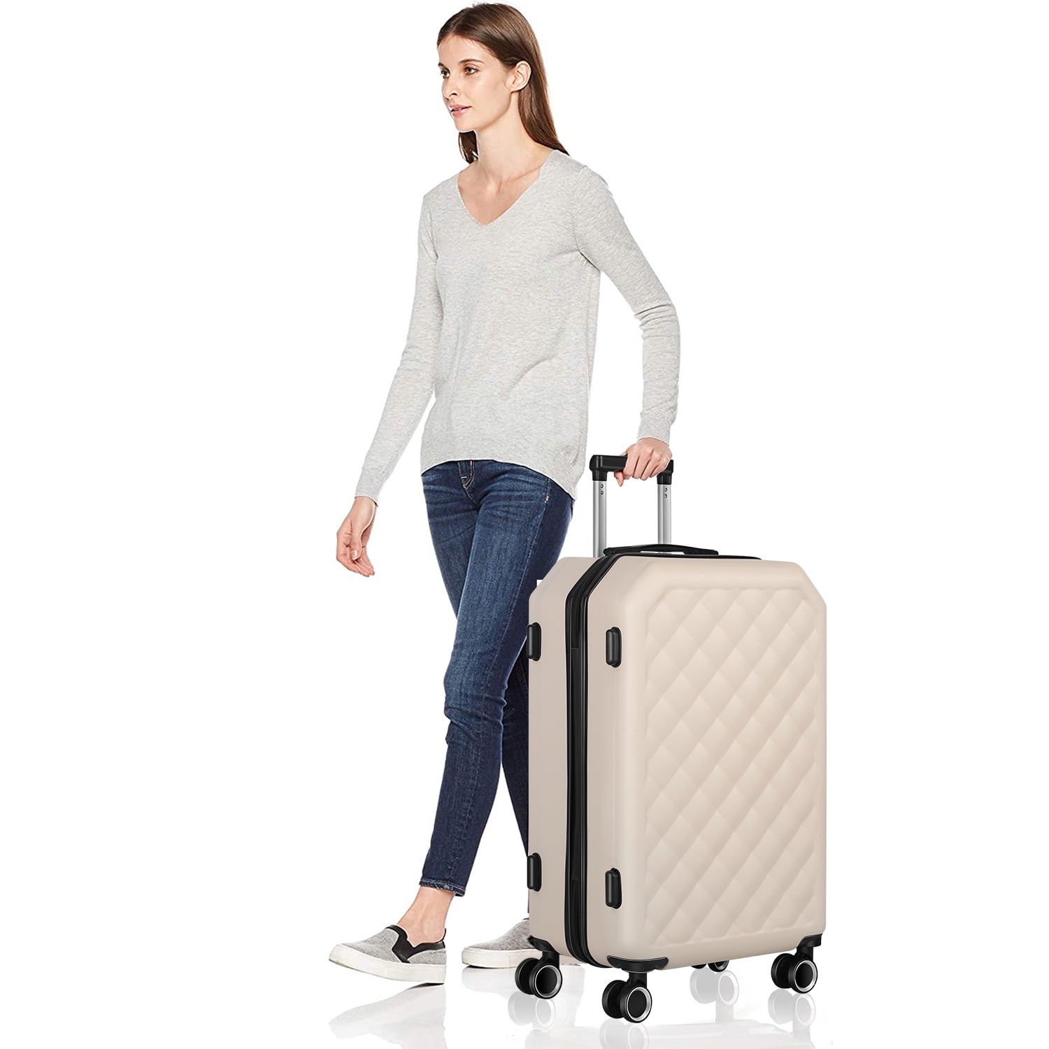 Luggage 3-Pieces Set ABS Durable Suitcase Beige 20"24"28"