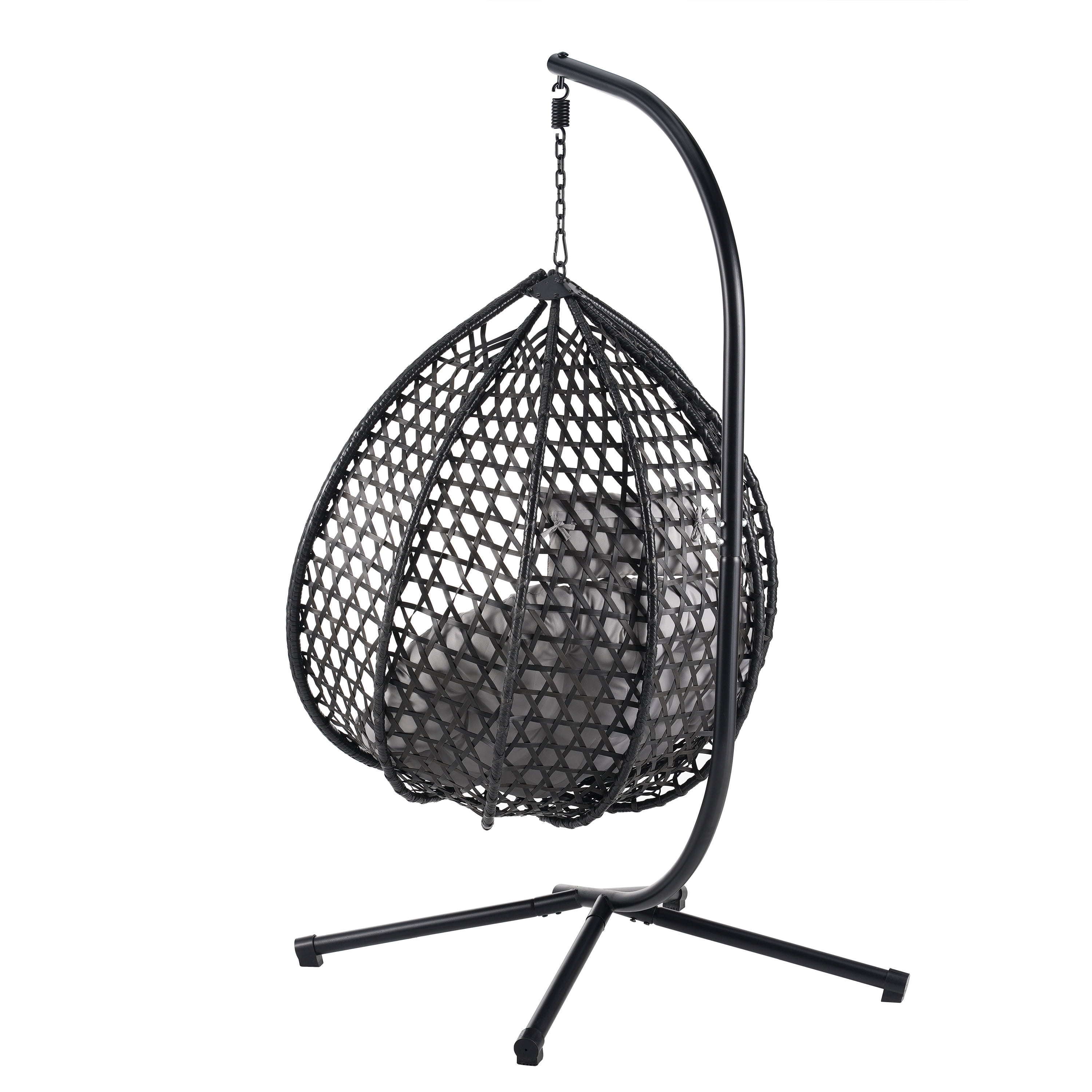 Woven Hanging Egg Chair With Stand, Sturdy Outdoor Swing Chair for Balcony Bedroom, Dark Brown