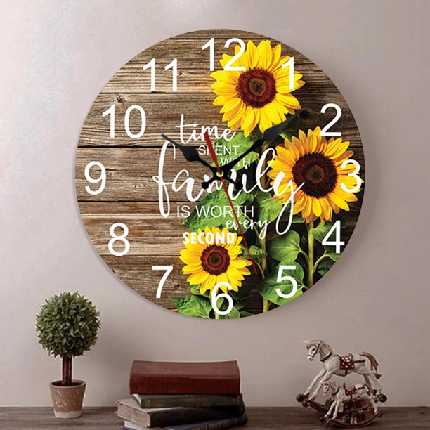 Homore Sunflowers Wall Clock,10'' Battery Operated Hanging Clock